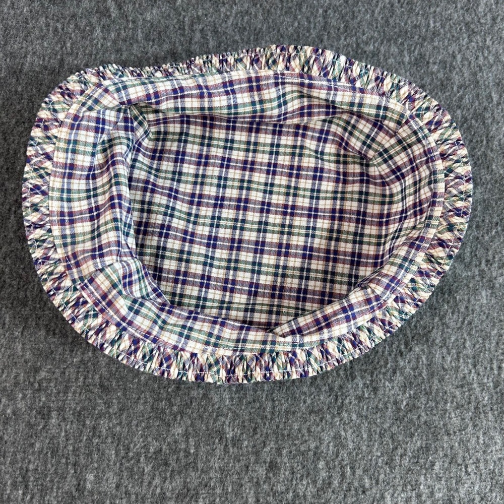 Longaberger Basket Liner Plaid Multi Color Cotton Ruffled Edge Made in USA